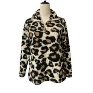 Como Vintage Cheetah Print Sherpa Pullover, 1/4 Zip